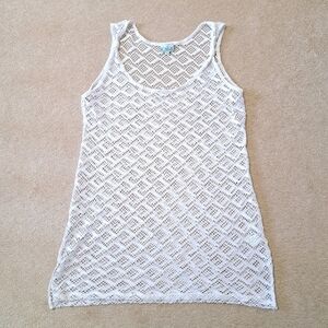 Kalia Swim Cover Up White Beach Dress Size Large Crochet Mesh Look Sleeveless